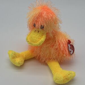 Ty Punkies FLIPFLOP Plush Duck Easter Bright Orange & Yellow  Shaggy 2002